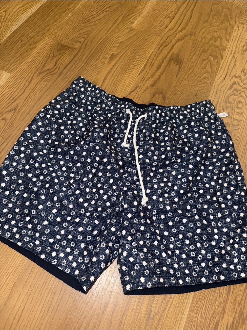Penguin Floral Print Reversible Swim Trunks with White Drawstring